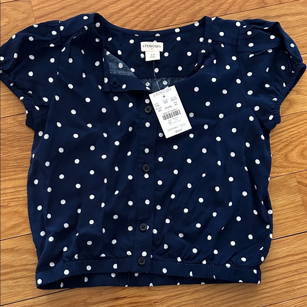 Crewcuts Blue and White Polka Dot Button Down Shirt